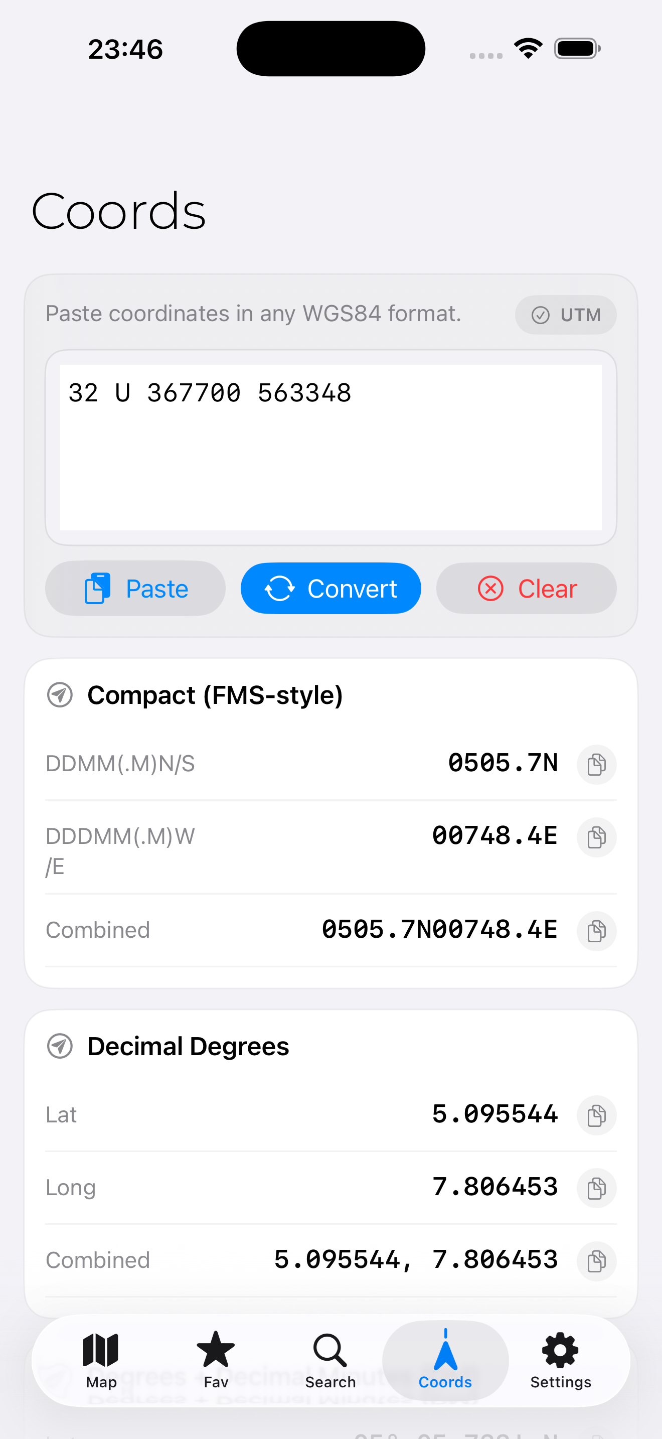good2way coordinate converter screen
