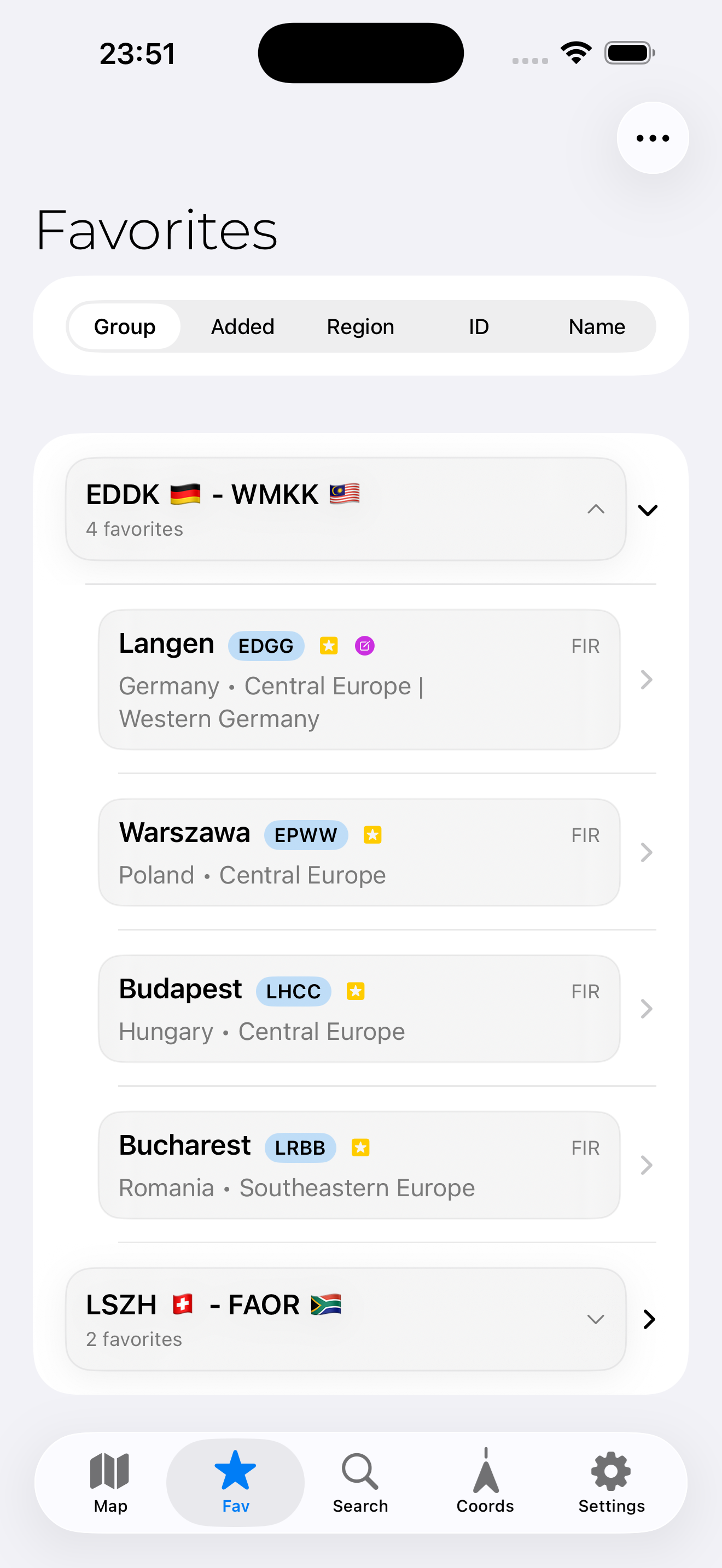 Favorites screen in good2way